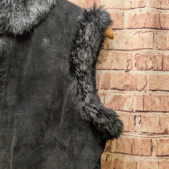 Revue Black 100% Leather With Rabbit Fur Trim Vest Size 8 - Picture 6 of 12